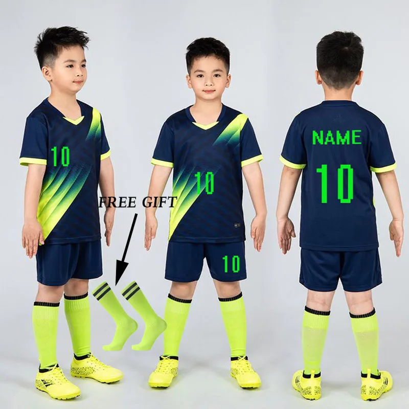 

Boys Football Jersey tracksuit Child Soccer Sports Uniforms Kids Play Ball Sportswear Kits vest children's football suit Socks