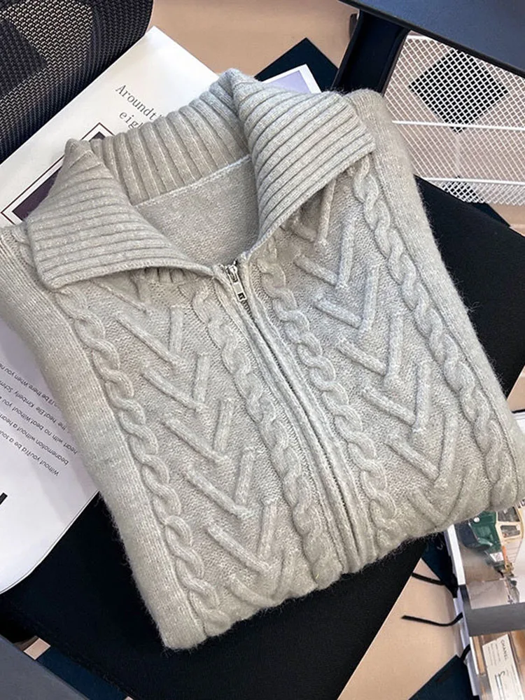 Серый кардиган Zoki Y2K свитера женская уличная одежда свободное вязаное пальто на