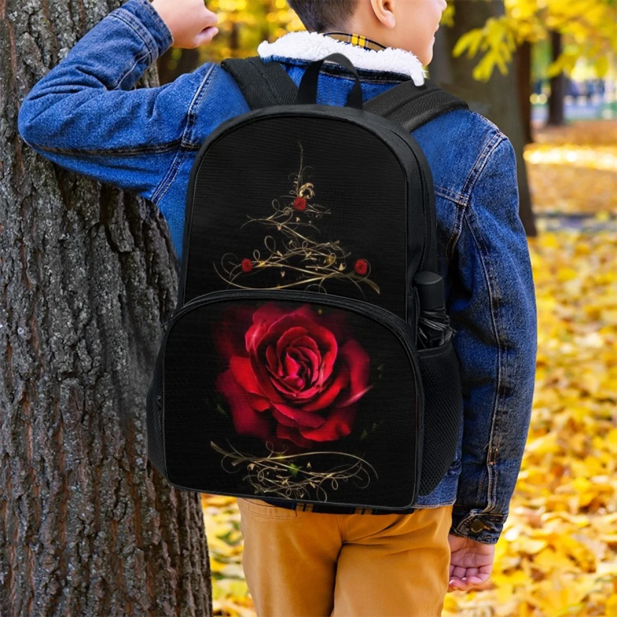 FORUDESIGNS Personal Custom DIY Gothic Rose Print Backpack Female School Supplies Satchel School Bag For Kids Boys Girls Backpag