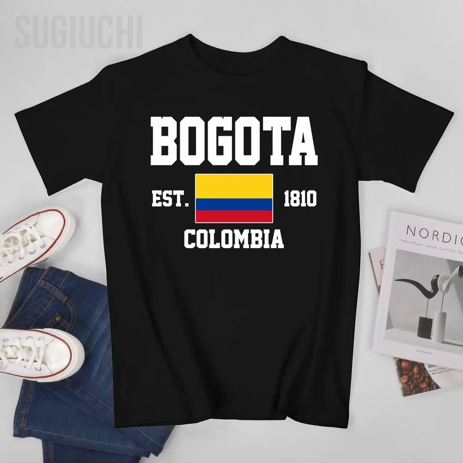 Фото Флаг Колумбии EST.1810 Bogotá Мужская футболка Футболки Футболки с круглым вырезом №1