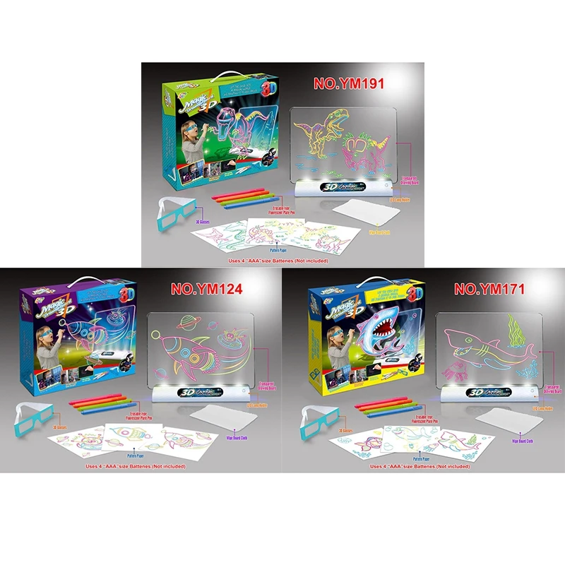 

3D Magic Drawing Board Sketchpad Tablet Light Effects Puzzle Board Creative Kids Gifts LED Lights Glow DIY Art Toys