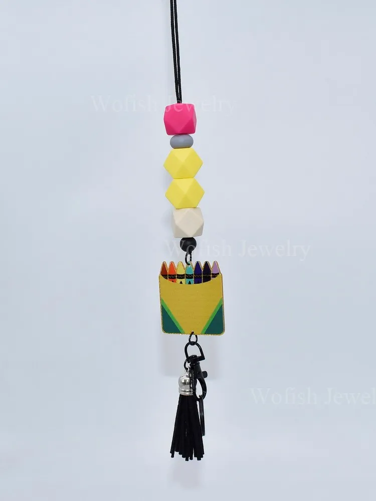 Crayon Blank Acrylic With Tassel Lanyard Keychain