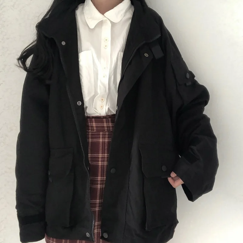 

Japanese Jk uniform Outwear casual solid color large size autumn new Vintage women jacket grunge zip up streetwear coat kpop