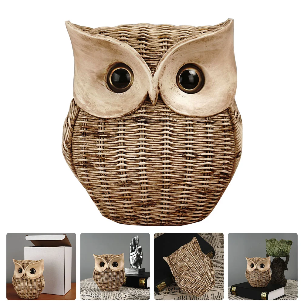 

Rattan Owl Statue Decoration Lovely Owl Shaped Adornment for Desktop Cabinet