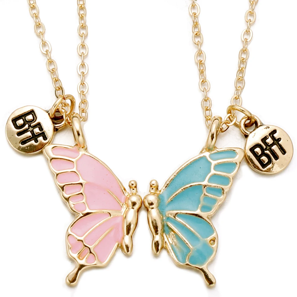 

2Pcs BFF Couple Neckaces Best Friend Butterfly Necklace for Women Lovers Chokers Clavicle Chain Friendship Necklace Pendant Gift