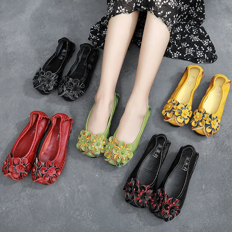 Green Loafers Women's Shoes 2023 New Arrivals Ladies Ballet Flats Genuine Leather Shoes Woman Soft Moccasins Flat Walking Shoes