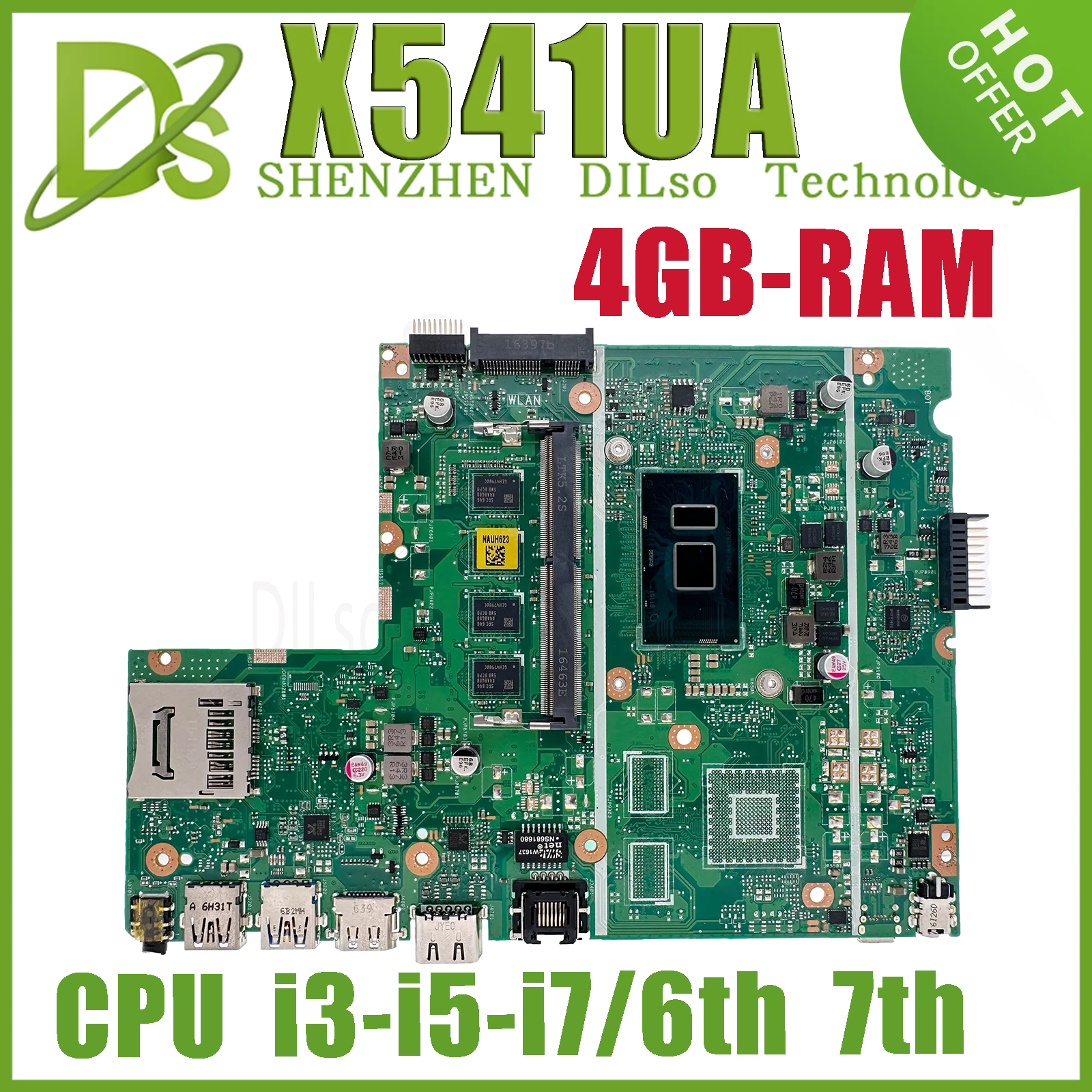 KEFU X541UA Laptop  Motherboard For ASUS X541UAK X541UVK X541UV A541U K541U Notebook MAINboard I3 I5 I7 4GB/0G 100% test OK