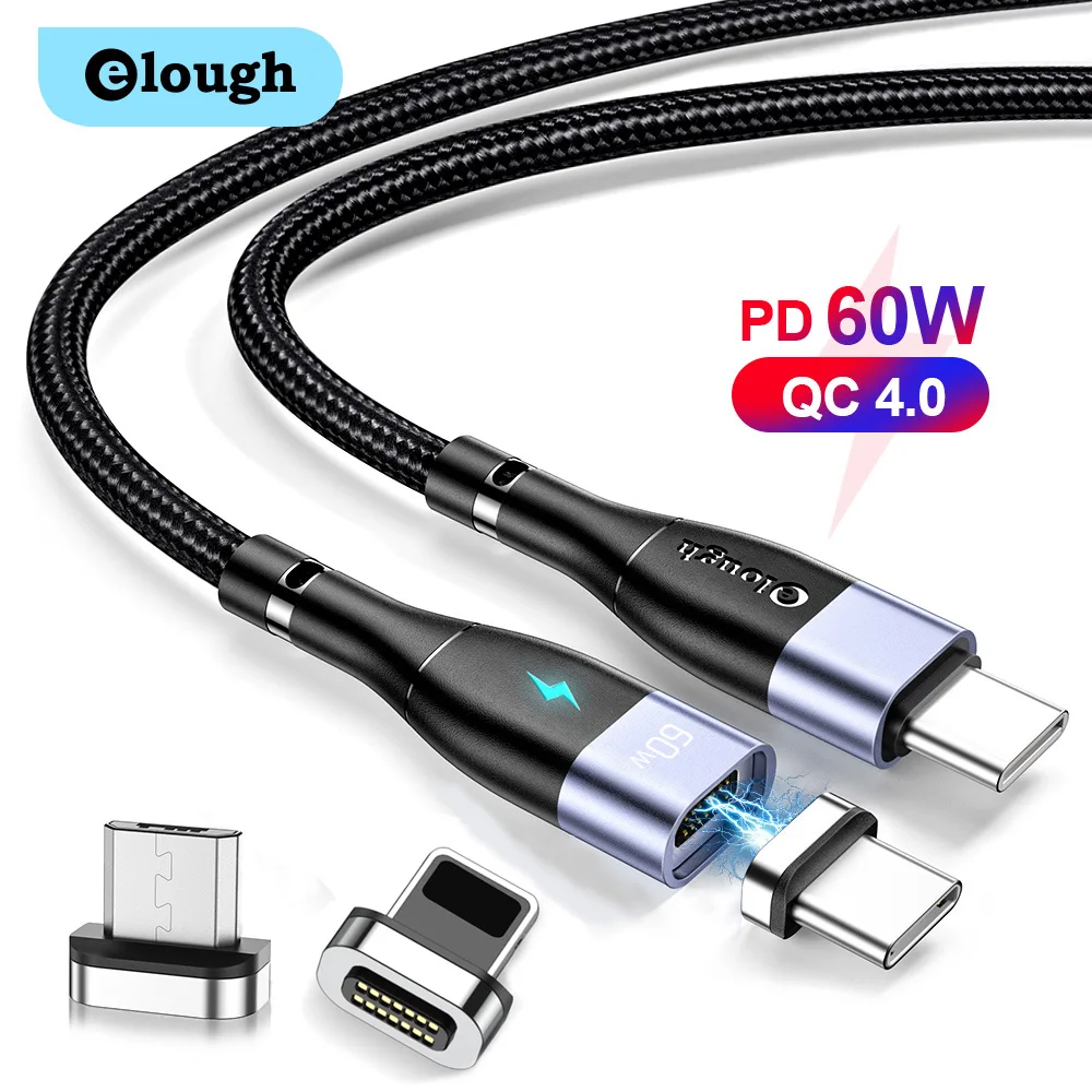 

Elough PD60W Magnetic Cable USB C To Type C Cable USB-C Magnetic Charger For Huawei iPhone Xiaomi POCO Samsung Macbook Data Cord