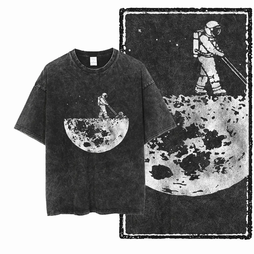 Фото SA ASTRONAUT SPACE THEMES Хлопковая футболка унисекс с принтом Acid Washed Graphic Крутая уличная мужская футболка большого размера для мужчин №4