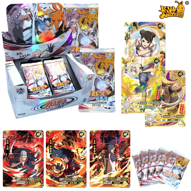 

Genuine KAYOU Naruto Cards Set Box Original Anime Game Peripherals Collection Hot Stamping Flash Card Christmas Gift For Kid Toy
