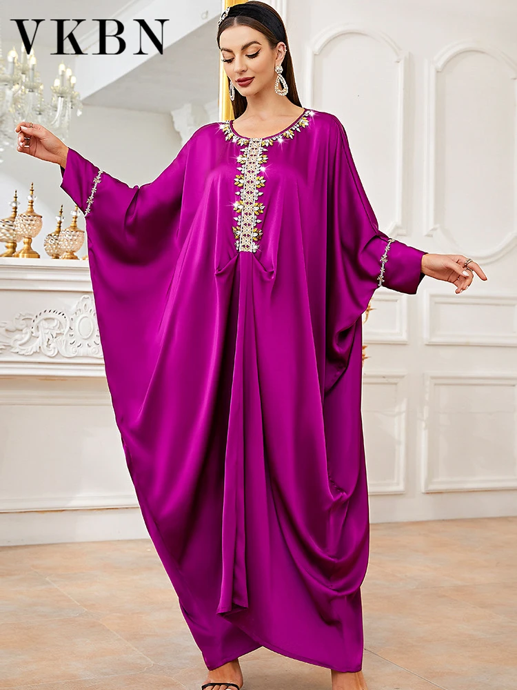 

VKBN Summer Dress Women Batwing Sleeve Diamonds Purple O-Neck Maxi Evening Dresses Design Elegant Vestidos De Fiesta