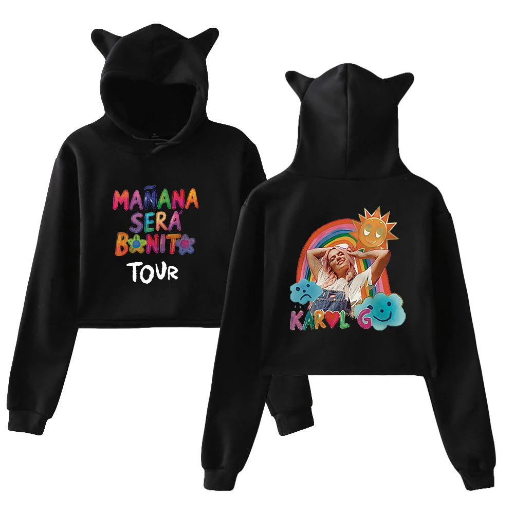 Фото Женский Модный Пуловер С Капюшоном Karol G Manana Sear Bonito Tour Топ С Кошачьими Ушками И Длинными Рукавами Повседневная То... №1