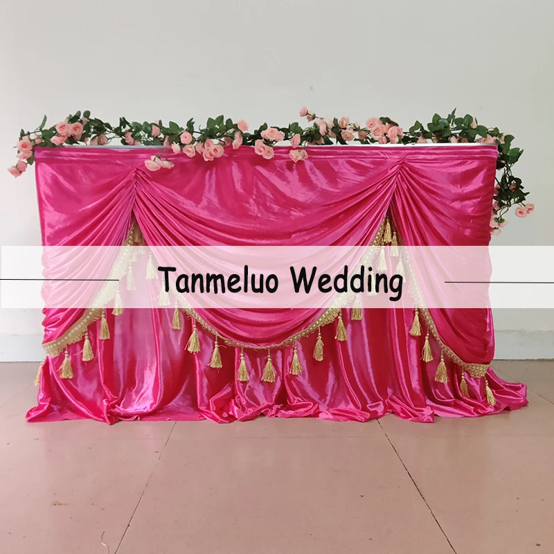 

Розовые настольные юбки Fushia с кисточками и бусинами, свадебное украшение, скатерть для будущей мамы, день рождения, вечерние, скатерть для стола для торжества