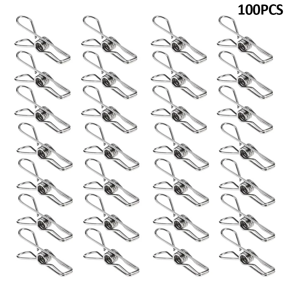 

100pcs Stainless Steel Indoor Outdoor Household Space Saving Multipurpose Laundry Non Slip Clothes Peg Hanging Clips Rustproof
