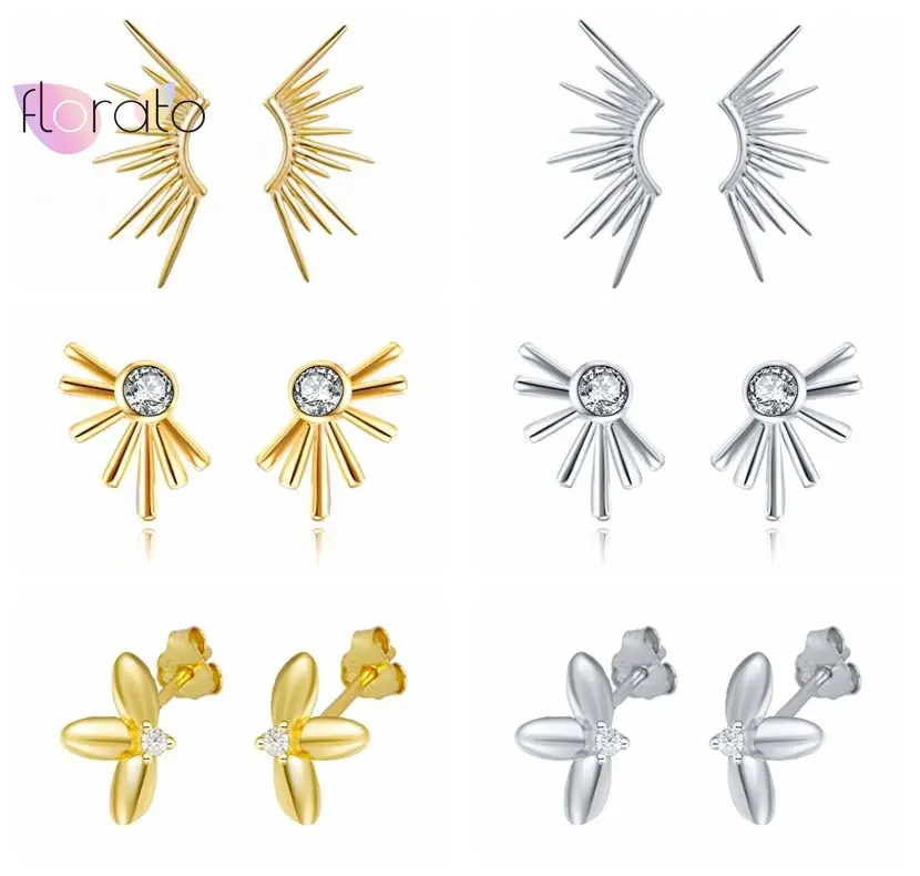 

925 Sterling Silver Ear Needle Metal Wings Stud Earrings For Women Minimalist Big Earrings Creative Fashion Party Jewelry Gifts