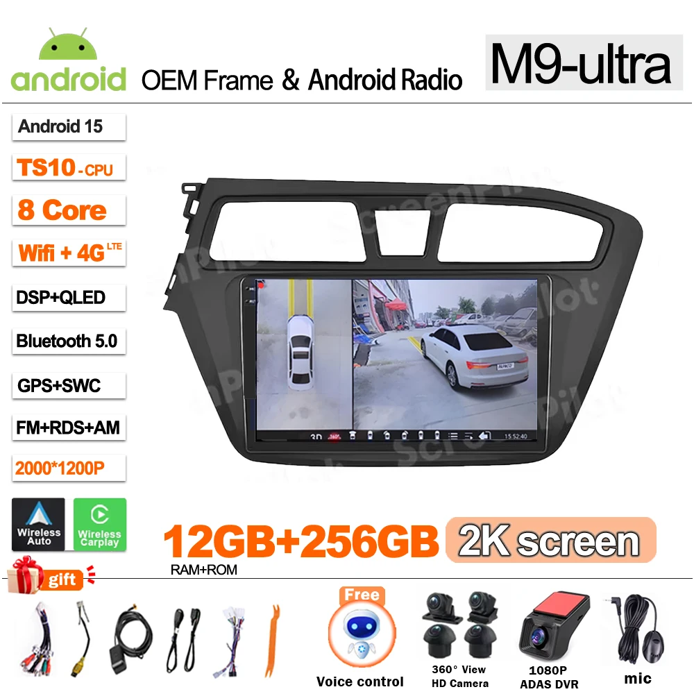 

Для Hyundai I20 2014 2015-2018 2019 Android 15 Мультимедийный видеоплеер GPS-навигация Зеркало Звено Сенсорный экран Wi-Fi RDS 5G