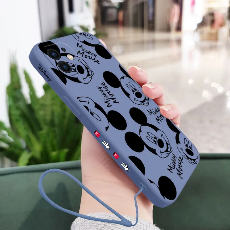 Cute Disney Mickey Mouse Phone Case For Samsung A53 A50 A12 A52S A51 A72 A71 A73 A81 A32 A22 A20 A30 A21S 4G 5G with Hand Strap