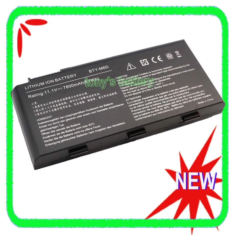 Фото 9-элементный аккумулятор для ноутбука BTY-M6D для MSI GT60 GT70 GX60 GT780R GX780DX GT663R GT660R GX660 GX680 GT683DXR GT760 GT680DX №1