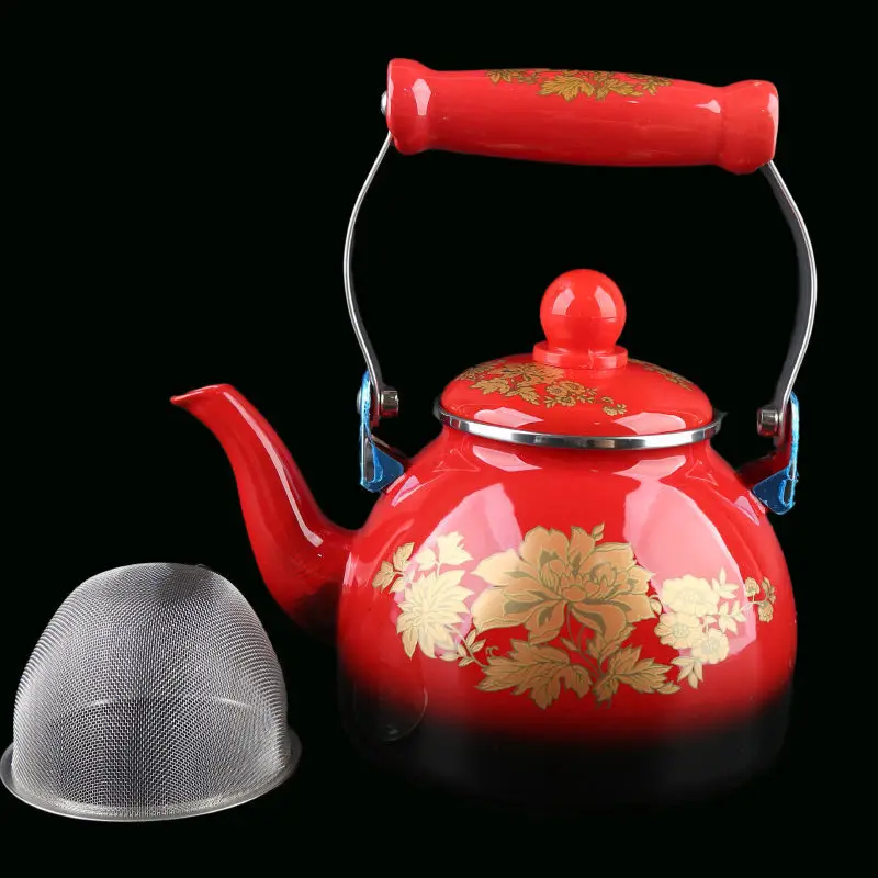 

Vintage Enameled Electric Red Kettle Portable for Induction Teapots Water Bottle Electric Kettle Tea Pot Wasserkocher Heater Jug