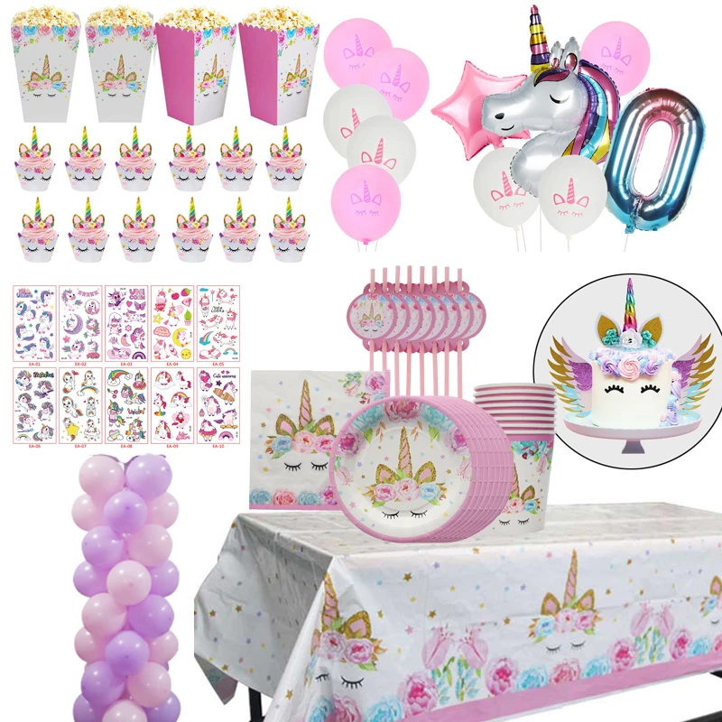 

Joy-enlife Unicorn Birthday Party Paper Plate Cup Napkins Cake Topper Balloon Girl Unicornio Birthday Party Decor Baby Shower