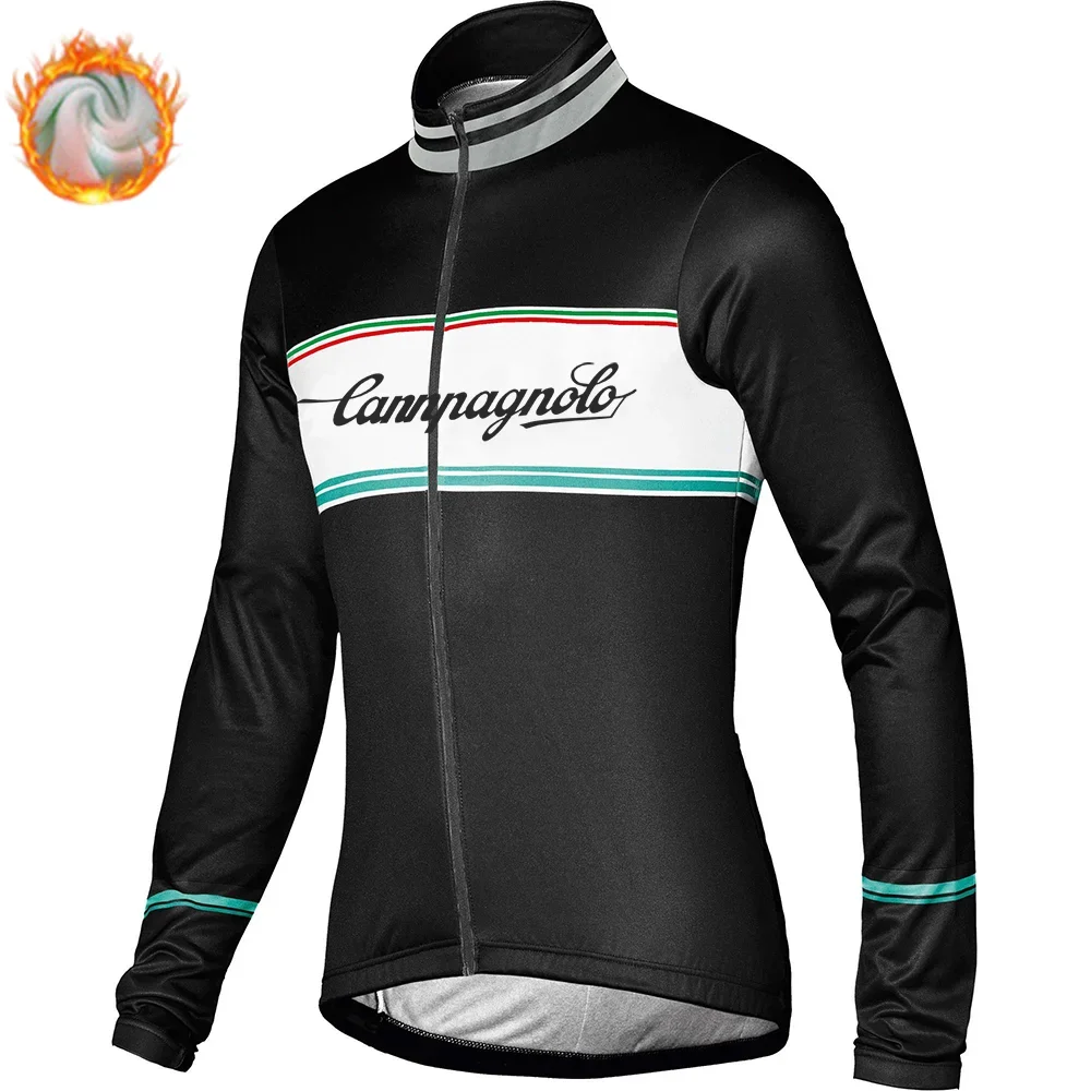 

캄파놀로 Winter Cycling Jersey Men Thermal Fleece Long Sleeve Shirts Warm Bicycle Clothing Outdoor Cycling Jacket Road MTB Bike Tops