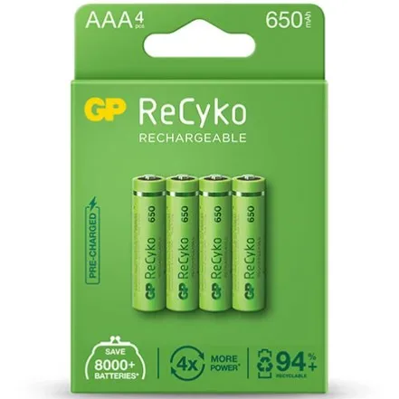 

GP Rechargeable Battery ReCyko+ 4pcs AAA 650mAH- Motorola Panasonic Alcatel Vtech Cordless phone applicable