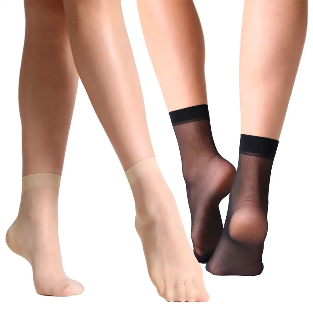 80pcs=40Pairs Women Socks Summer Transparent Crystal Silk Sock Sexy Black Skin Color Elastic Ankle Short Socks for Girls Sock