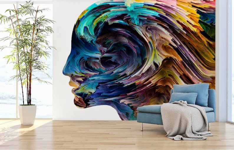 

Artistic mysterious face wallpaper, Wall Mural, Removable Wallpaper, Self Adhesive, Peel and Stick, Wall Decor