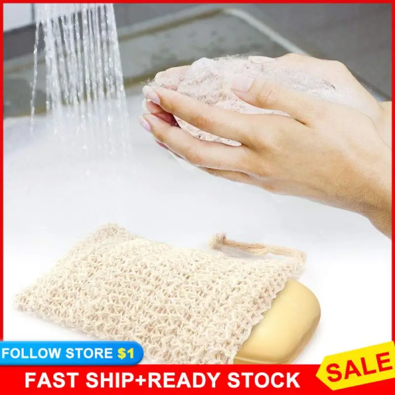 

1PC Natural Exfoliator Sponge Pouch Ramie Shower Exfoliator Sponge Pouch Comfortable Blister Mesh Soap Saver Bag Foaming Net