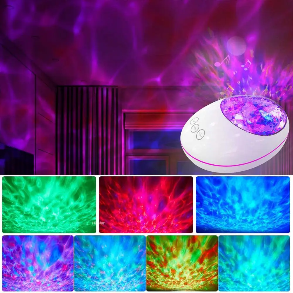 

Bluetooth Music Player Remote Control Colorful Led Projection Nightlight Lucky Stone Ocean Wave Projector Night Light Lamp