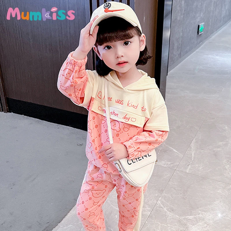 

Mumkiss Baby Sets for Spring and Autumn Cartoon Pattern Cotton Hooded Casual 2 Pieces Children Girls Clothes