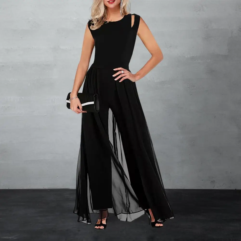 

Stylish Summer Playsuit One-piece Women Jumpsuit Sleeveless Versatile Women Pure Color High Waist Office Romper