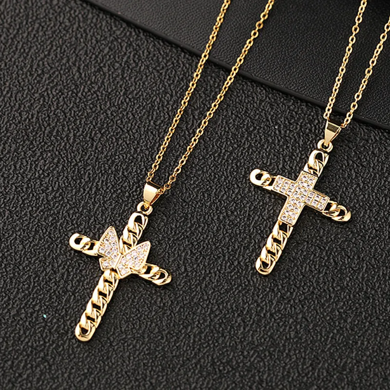 Женское Ожерелье изысканная позолоченная подвеска-крест в виде бабочки с