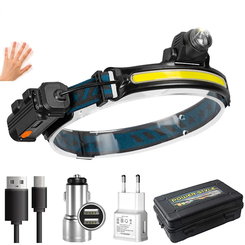 

Outdoor Portable Headlamp XPE COB LED Lights C-type Rechargeable Headlight Zoom Fishing Camping Strong Light Flashlight Lantern