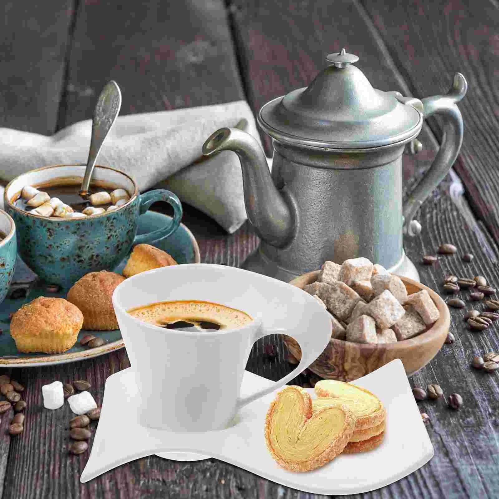 

Cup Coffee Mug Ceramic Wave Tea New Cups Saucer Cappuccino Set Caffe Porcelain Espresso Latte Saucers Cafe Expresso Shots White