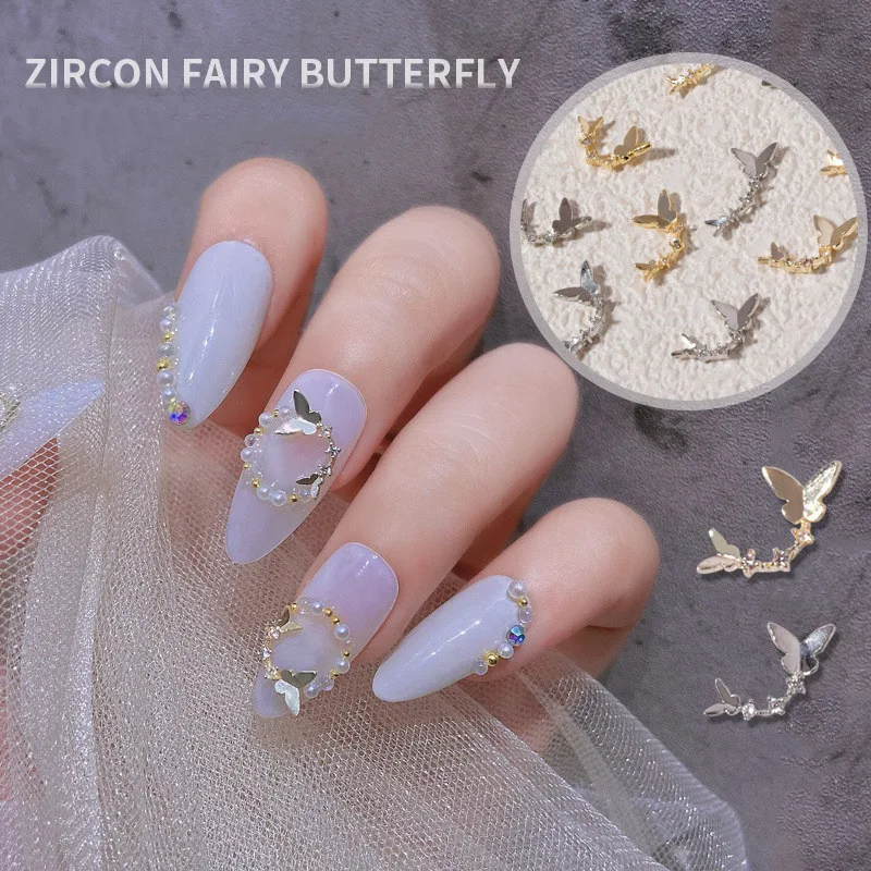 20PC,Zircon Nail Fairy Tale Mini-Butterfly-6*11MM Jewelry Decoration Metal Can Bent/Adjust Radian For Girls DIY Fairy Dream Tips