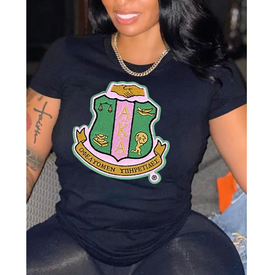 

Alpha Kappa Alpha Fashion embroidered printed short-sleeved T-shirt