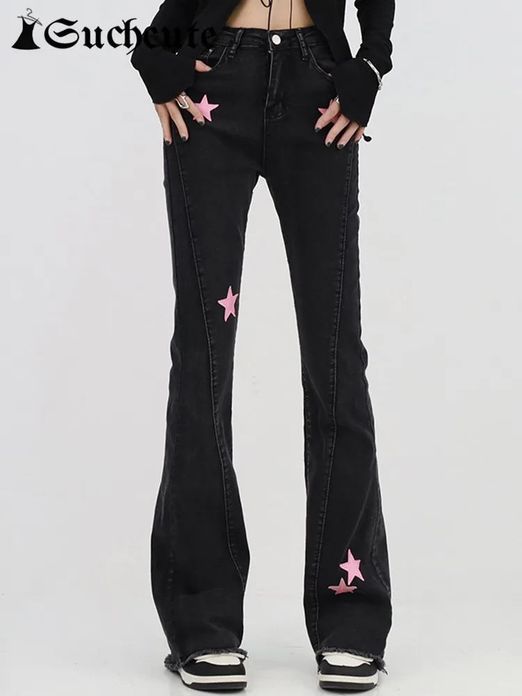 

SUCHCUTE y2k Star Print Straight Jeans Gothic Hight Waist Casual Streetwear Women Denim Trousers Pants Grunge Fairycore Bottoms