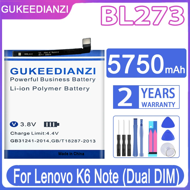 Аккумулятор GUKEEDIANZI BL270 BL273 5250 / 5750 мАч для Lenovo K6 Note K6note (Dual DIM) K6 Note K53a48 Vibe K6 Plus G Plus G5 Plus