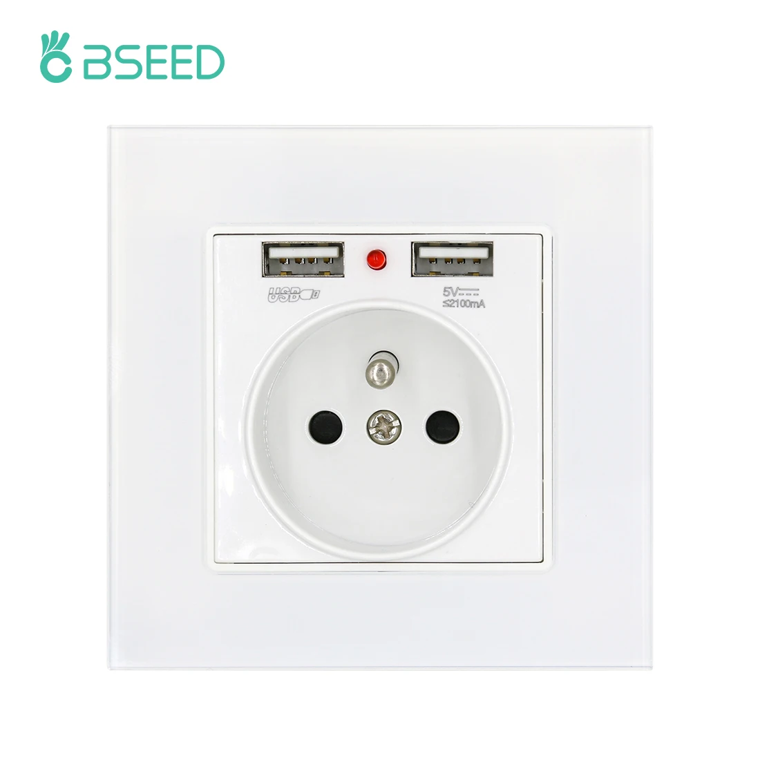 

BSEED French Wall Socket Usb Dual USB Plug 5V 2.1A France Electrical Outlets 16A Glass Panel IOS Android Phone Charing Ports