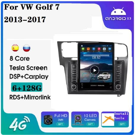 Фото Автомобильный радиоприемник Tesla Android 13 8 + 128G для VW Golf 7 2013-2017 4G LTE WIFI GPS BT carplay автомобильное видео аудио стерео GPS-навигатор №1