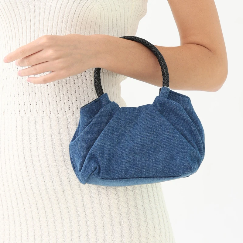 Женская джинсовая сумка из натуральной кожи с ручками