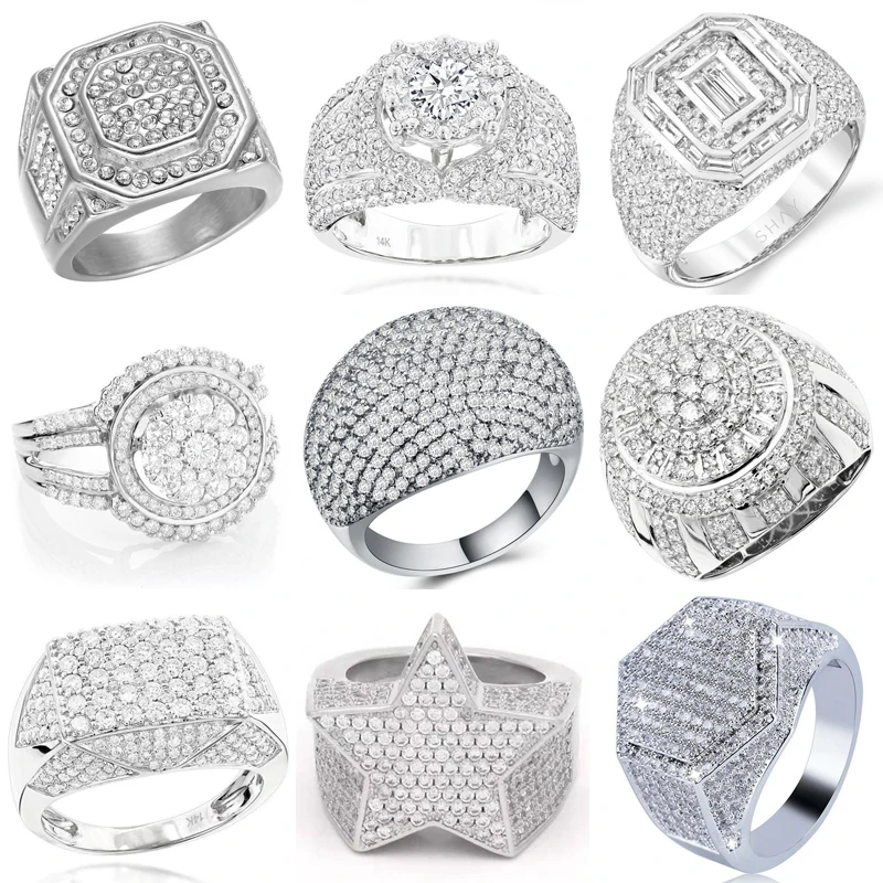 

Ofertas Hip Hop Style Trendy Men Rings Copper Ring Iced Out Bling Pave Cubic Zirconia Geometry Ring Charms