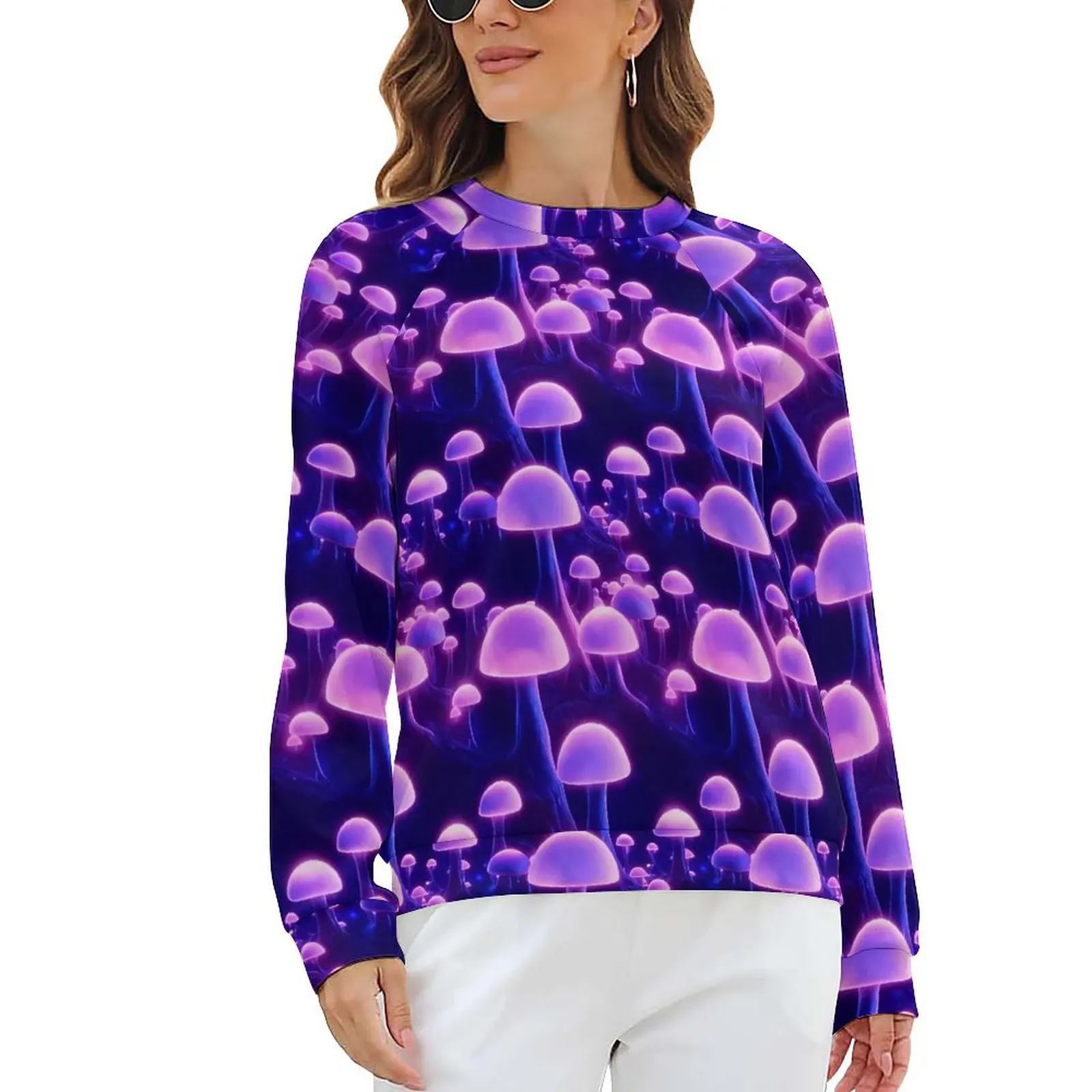 

Фиолетовая Волшебная Женская психоделическая художественная уличная одежда, повседневная толстовка с длинным рукавом, милая фотография, 2XL 3XL