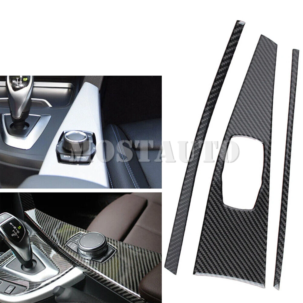 

For BMW 3 4 Series F30 F34 Soft Carbon Fiber Interior Center Console Multimedia Button Panel Cover Trim 2013-2019 3pcs （2 Color）
