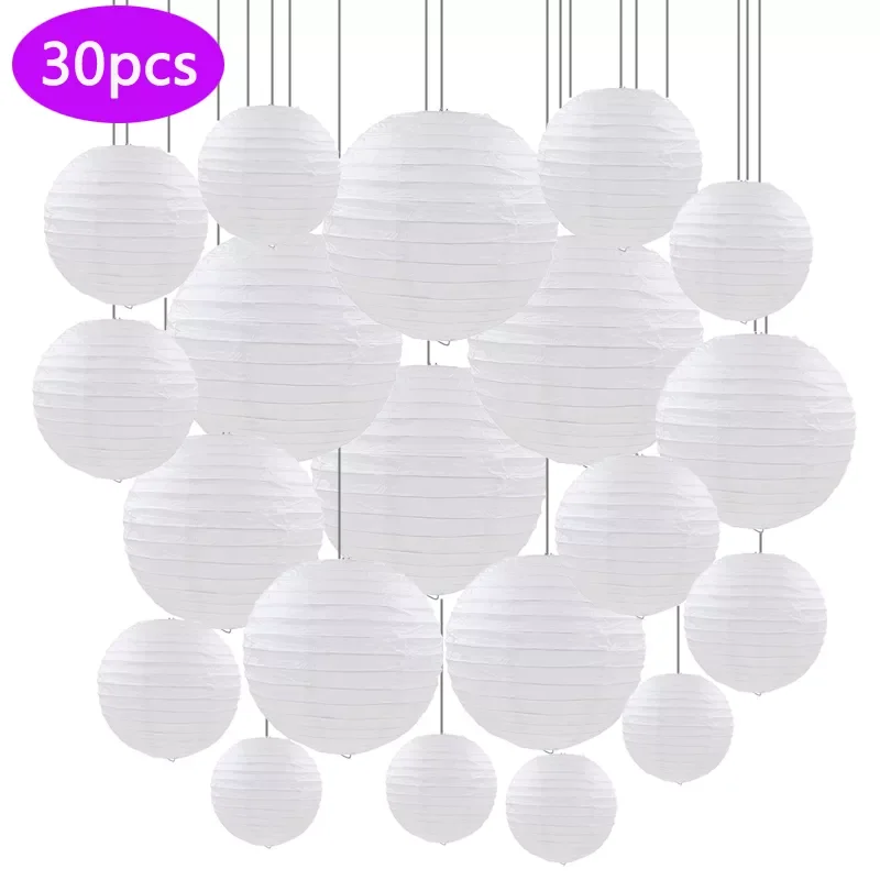 

30pcs/Lot 4''-12'' Mix Size White Paper Lantern Wedding Decorations Paper Lanterns Lampshade Party Decor Hanging