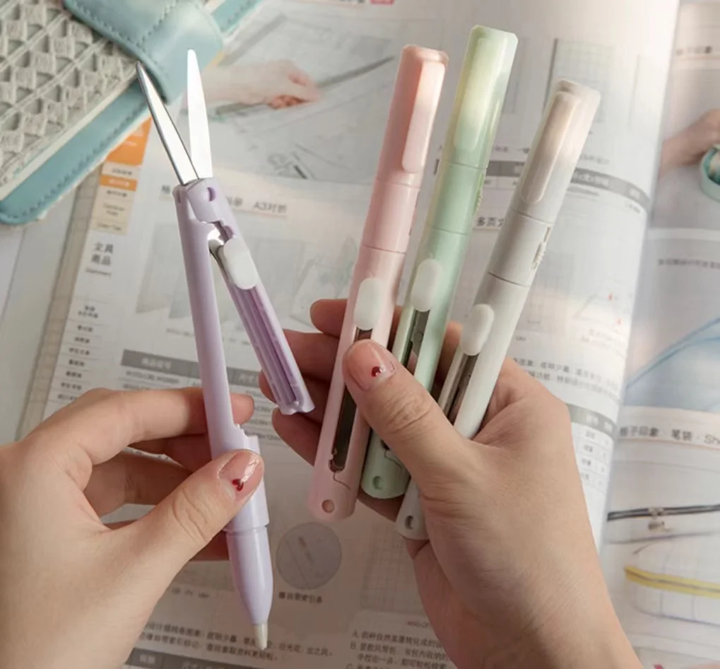 

Macaron color Pocket Folding pen Paper cutter two-in-one Multifunctional cutting knife Art Utility Knife Craft Wrapping Tools