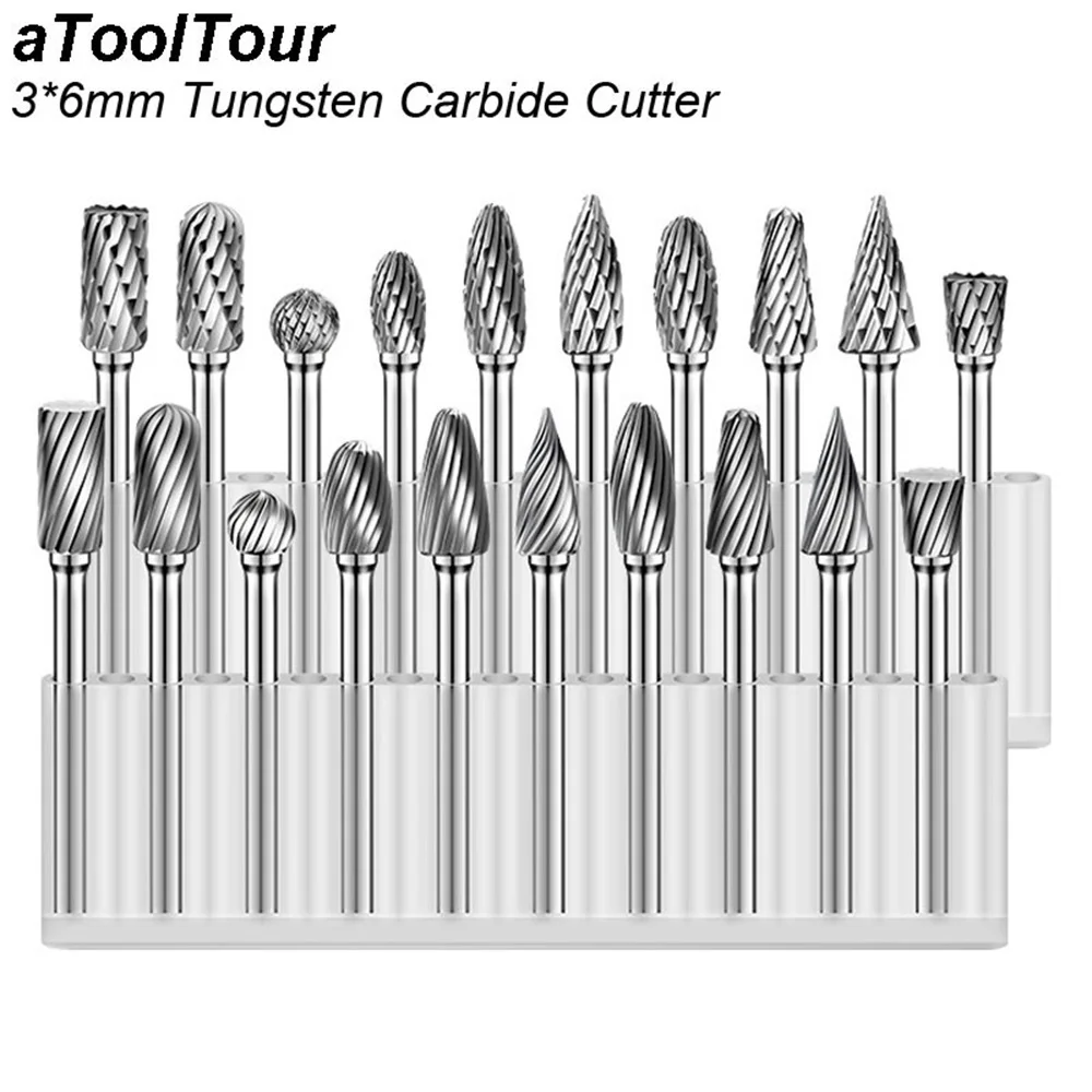 

3*6mm Metal Drawing Tungsten Carbide Milling Cutter Rotary Burr CNC Engraving Abrasive Tools Metalworking Strawberry Polishing