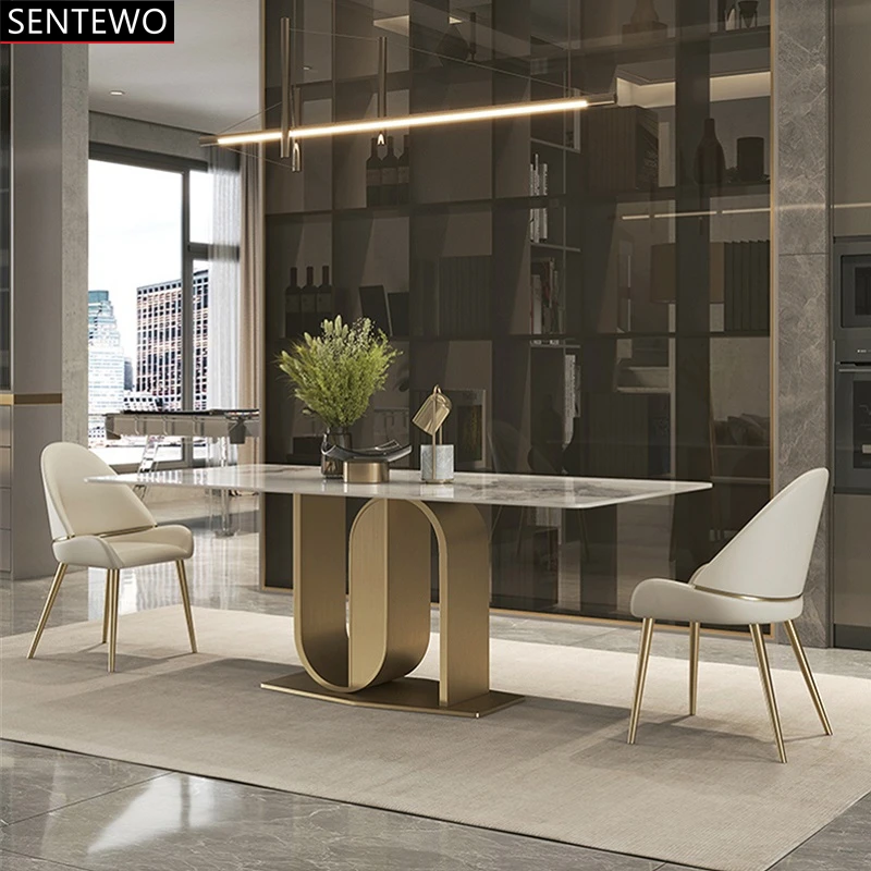 Роскошный набор из каменной плиты обеденный стол 4 стула металлический титановый