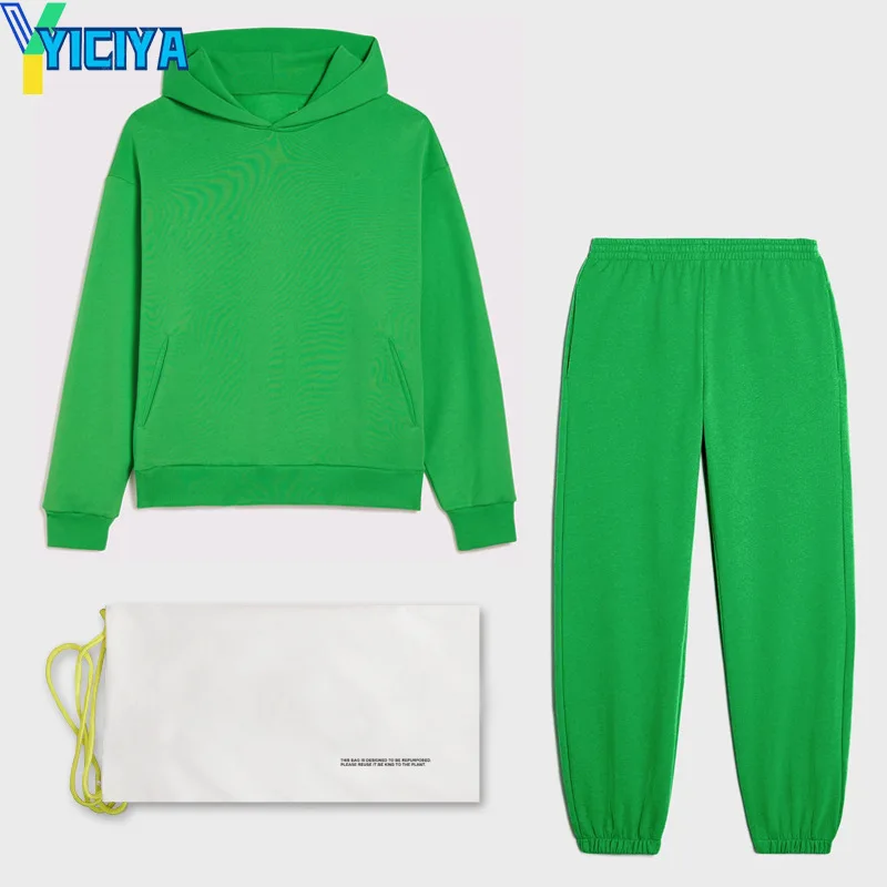 

YICIYA Hooded Tracksuit Joggers Sweatpants And Hoodies Sweatshirt Women Two Peice Set 100% Organic Cotton Sports Suit Outfit Met